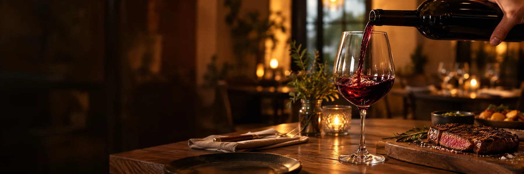 Una mesa cálida, vino tinto y el placer de compartir